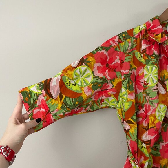 Dress Forum Tropical Fruit Button Front Belted Midi Dress Size Medium - Picture 6 of 7